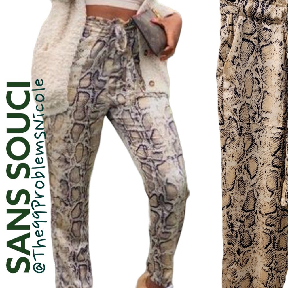 San Souci Snake Print Paperbag Pants